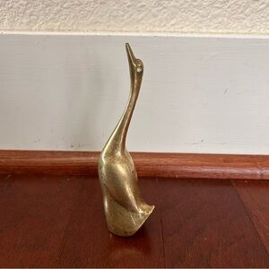 Vintage Solid Brass Swan Figurine Mid Century Modern Long Neck Decor Statuette